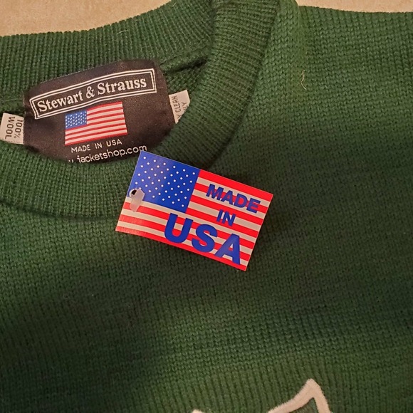 Stuart & Strauss USA Made Green Wool Sweater "M" NEW W TAG - Picture 3 of 9